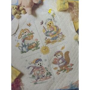 Vintage Seasons of Love Animals Baby Quilt Cross Stitch Sunset Kit NEW